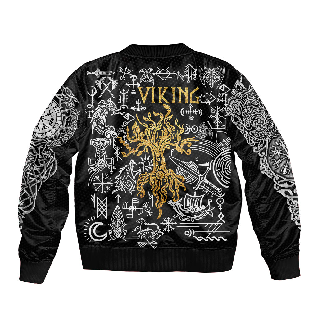 Viking Sleeve Zip Bomber Jacket Yggdrasil Pattern And Ancient Rune - Wonder Print Shop