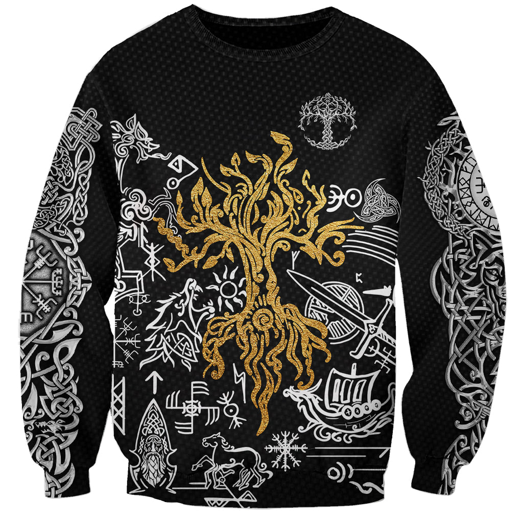 Viking Sweatshirt Yggdrasil Pattern And Ancient Rune - Wonder Print Shop