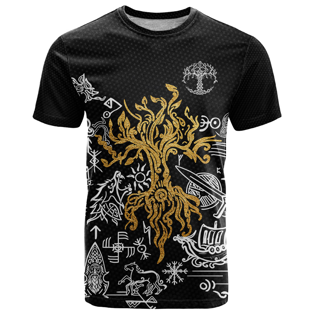 Viking T Shirt Yggdrasil Pattern And Ancient Rune - Wonder Print Shop