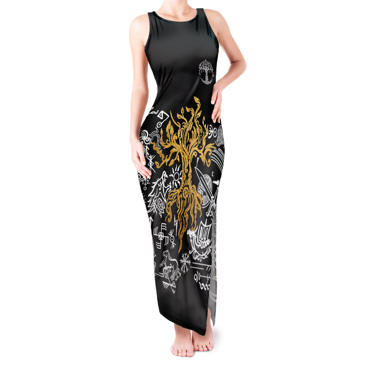 Viking Tank Maxi Dress Yggdrasil Pattern And Ancient Rune - Wonder Print Shop