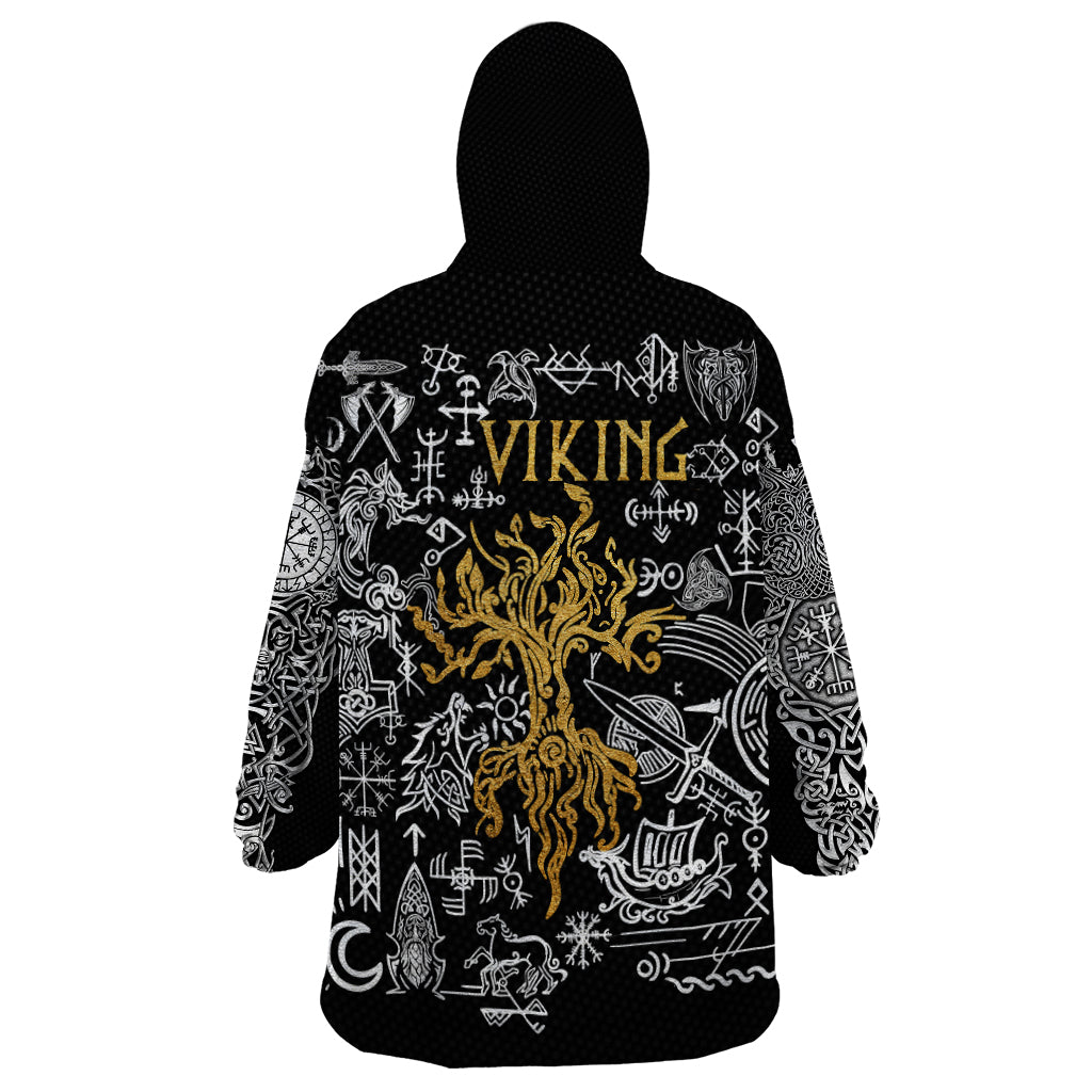 Viking Wearable Blanket Hoodie Yggdrasil Pattern And Ancient Rune - Wonder Print Shop