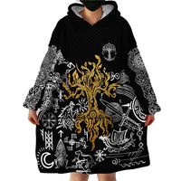 Viking Wearable Blanket Hoodie Yggdrasil Pattern And Ancient Rune - Wonder Print Shop