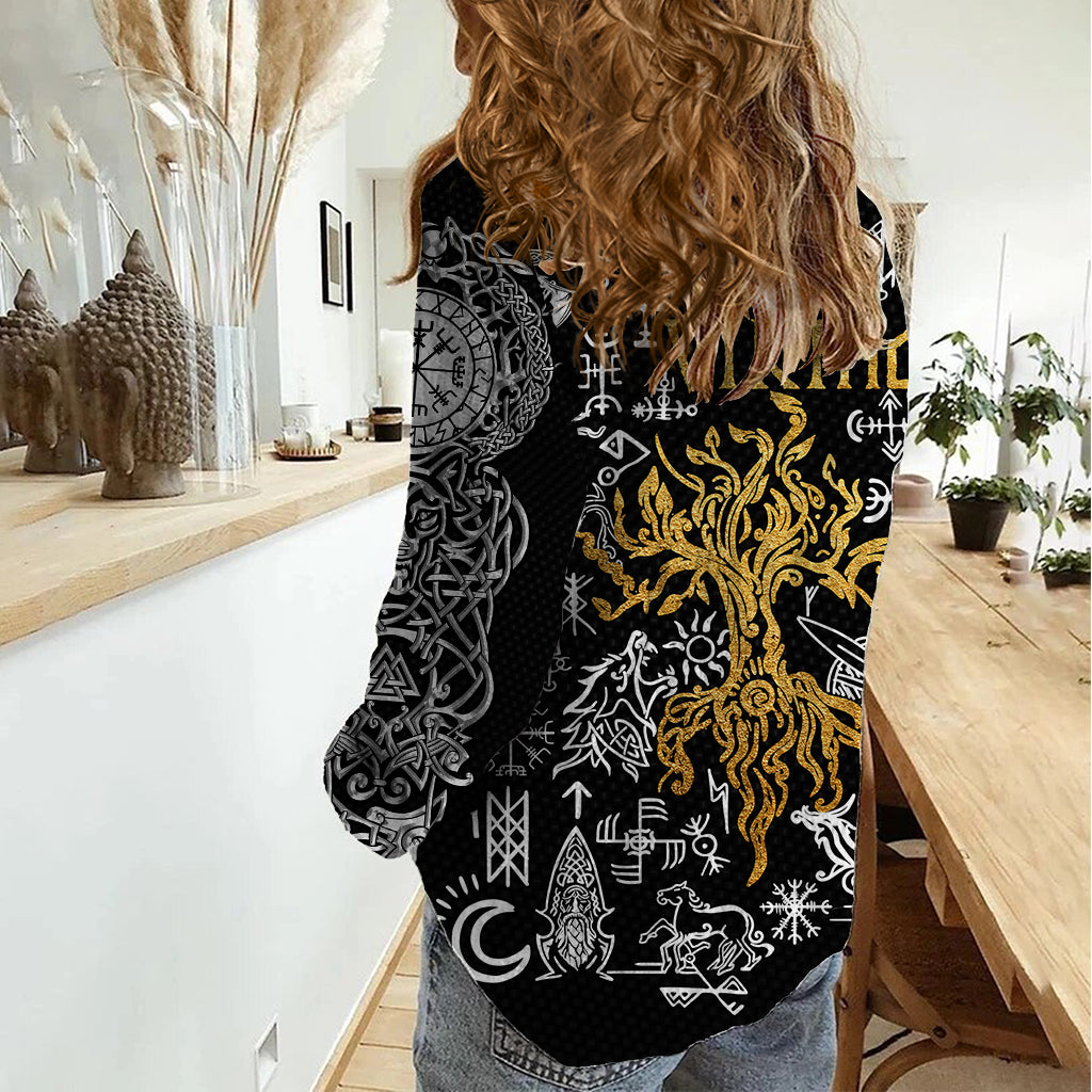 Viking Women Casual Shirt Yggdrasil Pattern And Ancient Rune - Wonder Print Shop