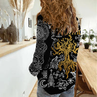 Viking Women Casual Shirt Yggdrasil Pattern And Ancient Rune - Wonder Print Shop