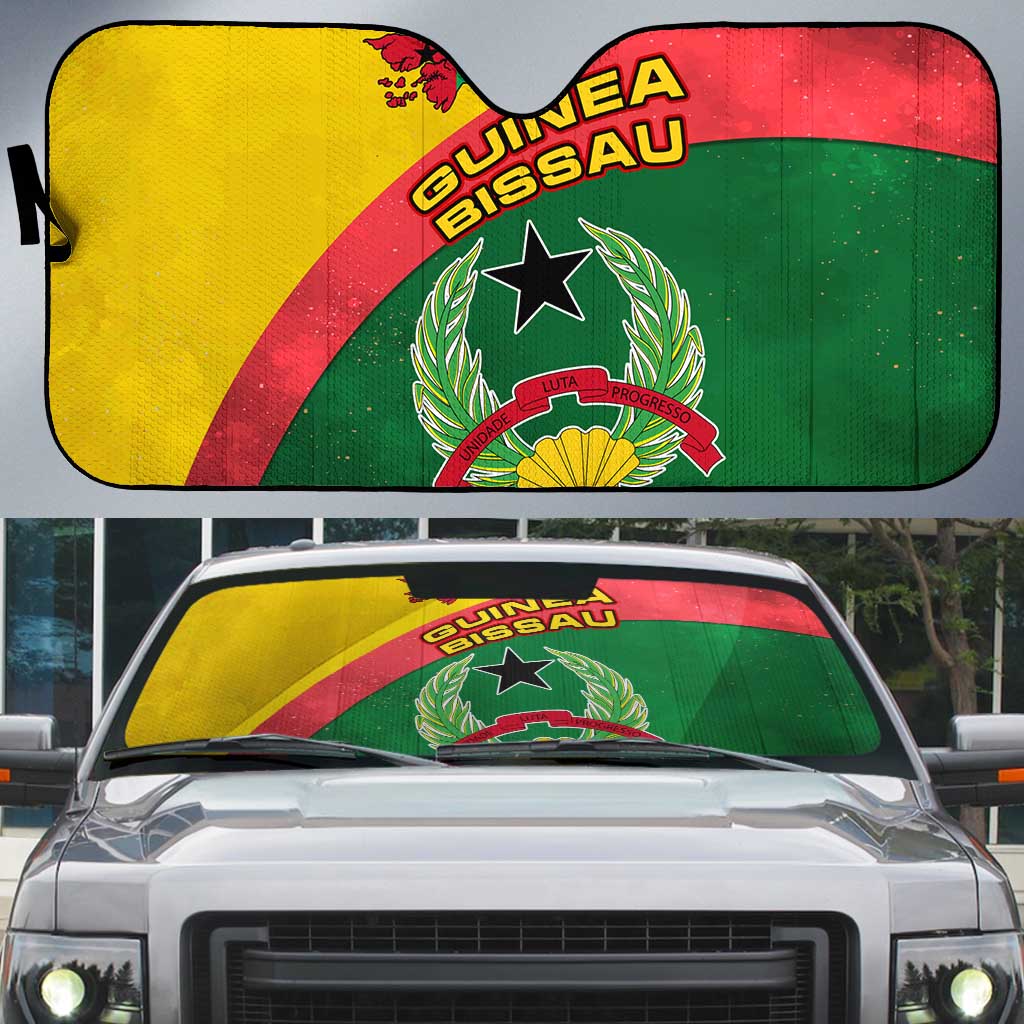 Guinea Bissau Auto Sun Shade with Green Yellow Red Swirl Design - Wonder Print Shop