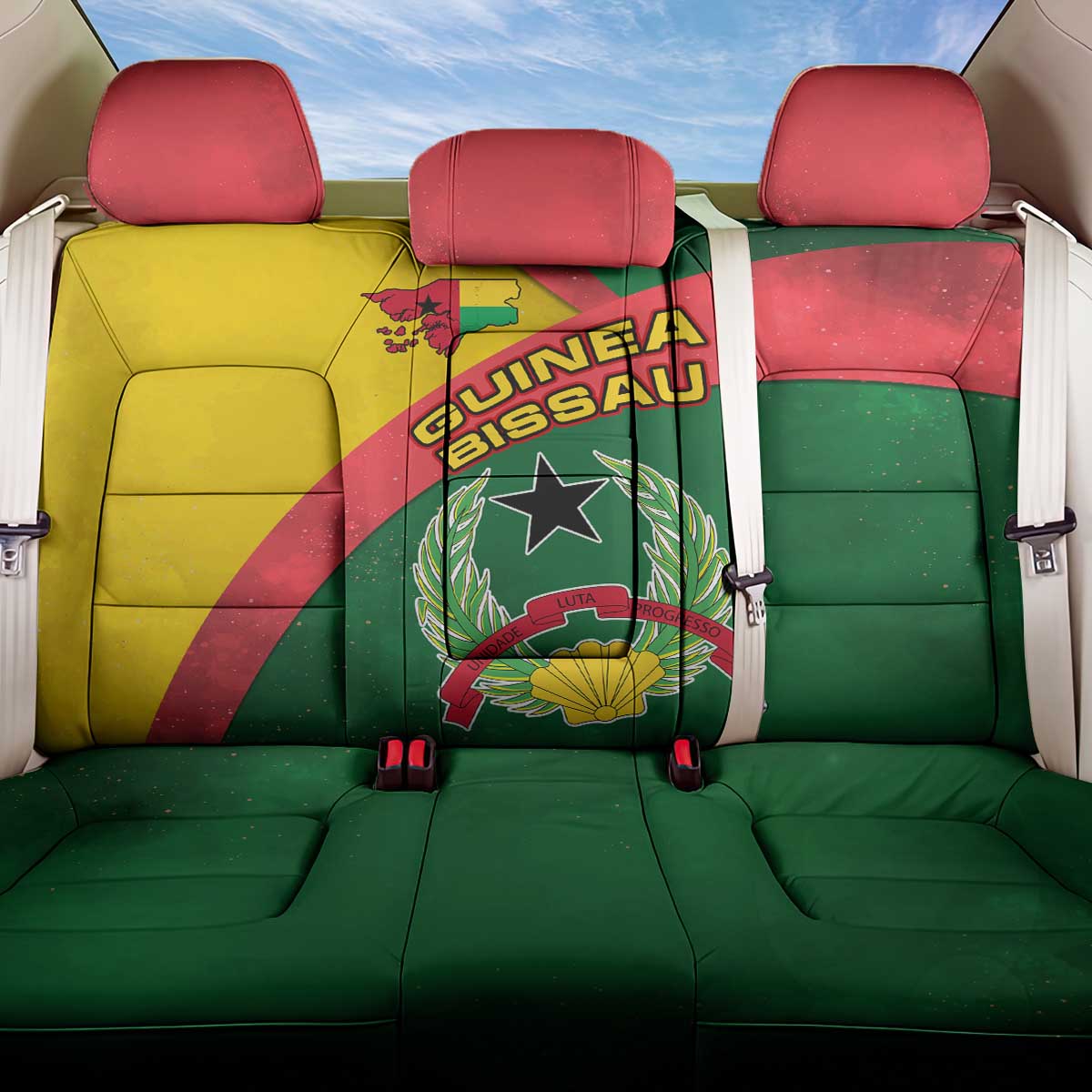 Guinea Bissau Back Car Seat Cover with Green Yellow Red Swirl Design - Wonder Print Shop