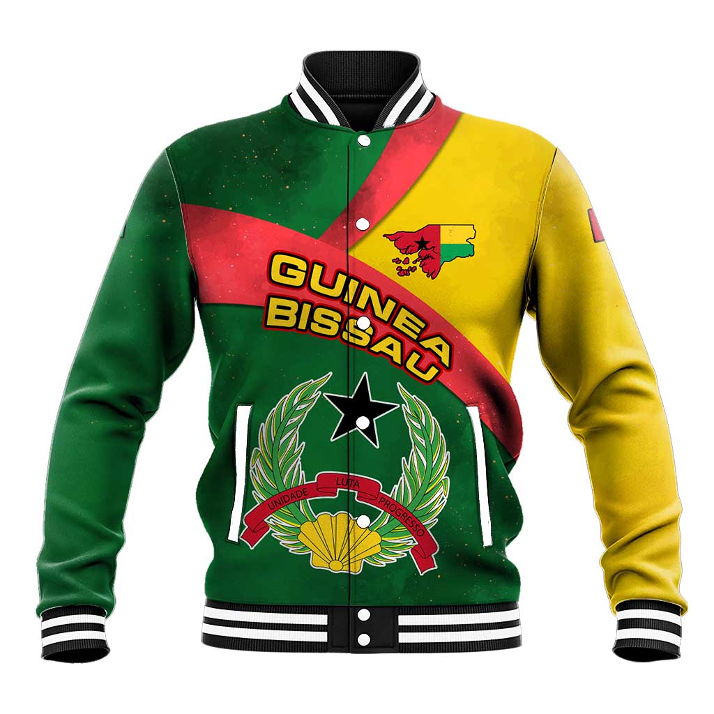 Guinea Bissau Baseball Jacket with Green Yellow Red Swirl Design - Wonder Print Shop