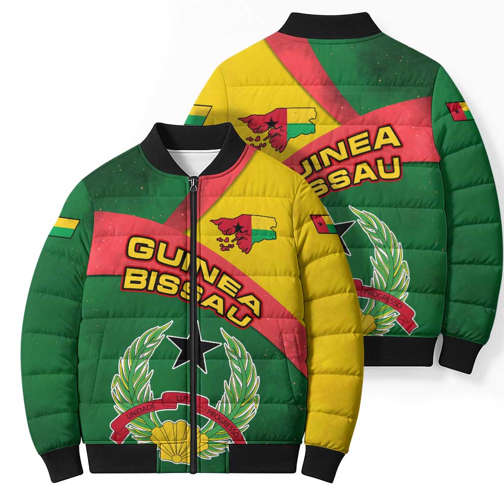 Guinea Bissau Bomber Puffer Jacket with Green Yellow Red Swirl Design - Wonder Print Shop