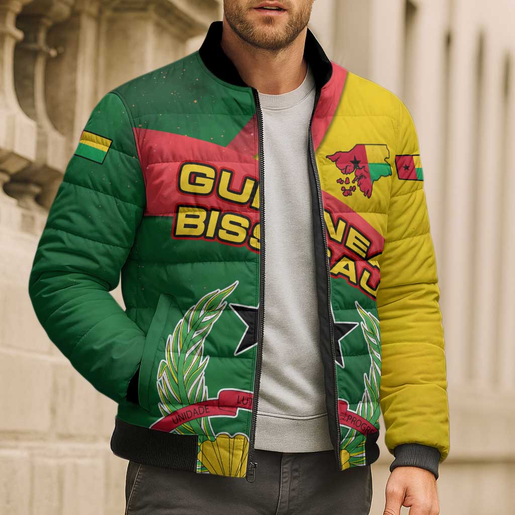 Guinea Bissau Bomber Puffer Jacket with Green Yellow Red Swirl Design - Wonder Print Shop