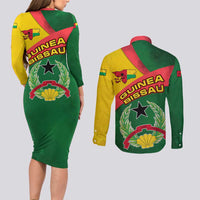 Guinea Bissau Couples Matching Long Sleeve Bodycon Dress and Long Sleeve Button Shirt with Green Yellow Red Swirl Design - Wonder Print Shop