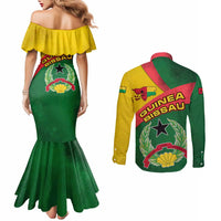Guinea Bissau Couples Matching Mermaid Dress and Long Sleeve Button Shirt with Green Yellow Red Swirl Design - Wonder Print Shop