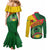 Guinea Bissau Couples Matching Mermaid Dress and Long Sleeve Button Shirt with Green Yellow Red Swirl Design - Wonder Print Shop