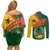 Guinea Bissau Couples Matching Off Shoulder Short Dress and Long Sleeve Button Shirt with Green Yellow Red Swirl Design - Wonder Print Shop