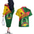 Guinea Bissau Couples Matching Off The Shoulder Long Sleeve Dress and Hawaiian Shirt with Green Yellow Red Swirl Design - Wonder Print Shop