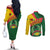 Guinea Bissau Couples Matching Off The Shoulder Long Sleeve Dress and Long Sleeve Button Shirt with Green Yellow Red Swirl Design - Wonder Print Shop