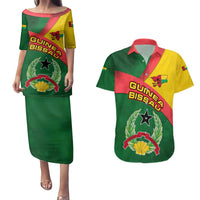 Guinea Bissau Couples Matching Puletasi and Hawaiian Shirt with Green Yellow Red Swirl Design - Wonder Print Shop