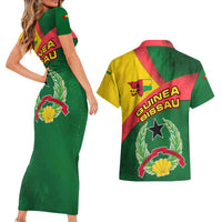 Guinea Bissau Couples Matching Short Sleeve Bodycon Dress and Hawaiian Shirt with Green Yellow Red Swirl Design - Wonder Print Shop
