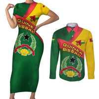 Guinea Bissau Couples Matching Short Sleeve Bodycon Dress and Long Sleeve Button Shirt with Green Yellow Red Swirl Design - Wonder Print Shop