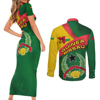 Guinea Bissau Couples Matching Short Sleeve Bodycon Dress and Long Sleeve Button Shirt with Green Yellow Red Swirl Design - Wonder Print Shop