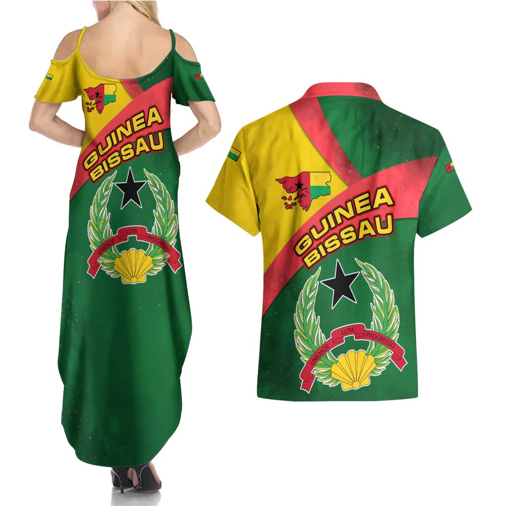 Guinea Bissau Couples Matching Summer Maxi Dress and Hawaiian Shirt with Green Yellow Red Swirl Design - Wonder Print Shop