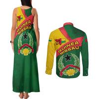 Guinea Bissau Couples Matching Tank Maxi Dress and Long Sleeve Button Shirt with Green Yellow Red Swirl Design - Wonder Print Shop