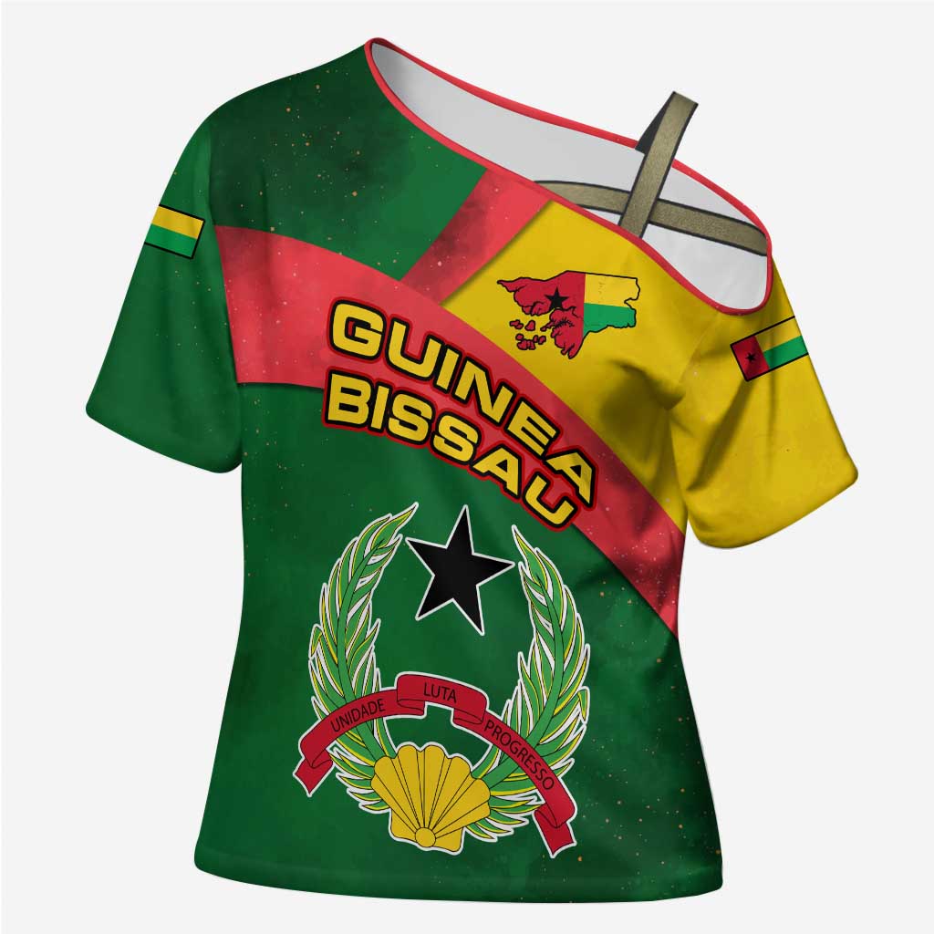 Guinea Bissau Cross Shoulder Shirt with Green Yellow Red Swirl Design - Wonder Print Shop