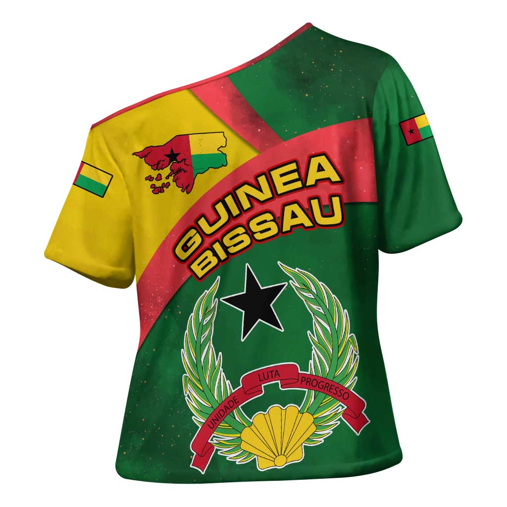 Guinea Bissau Cross Shoulder Shirt with Green Yellow Red Swirl Design - Wonder Print Shop