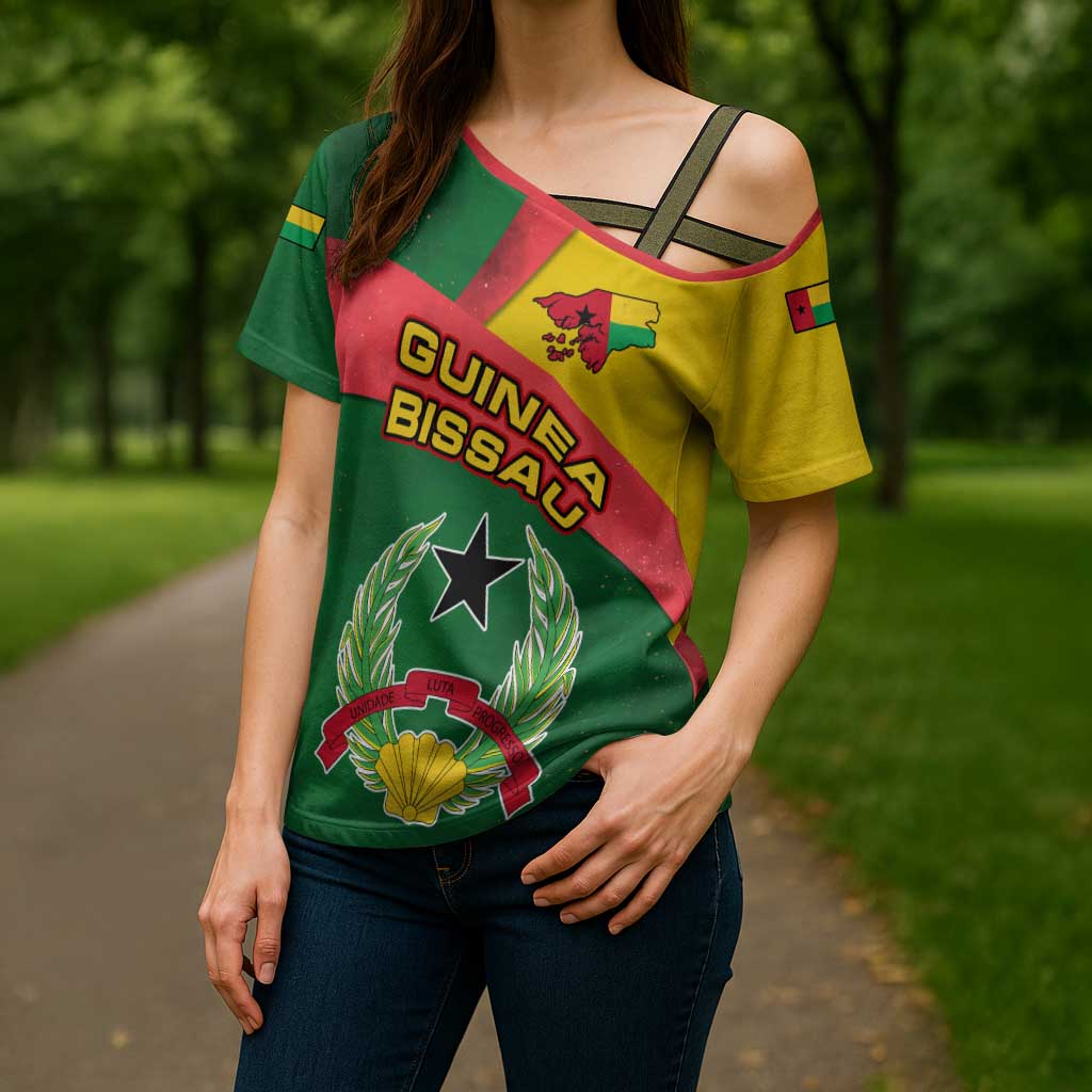 Guinea Bissau Cross Shoulder Shirt with Green Yellow Red Swirl Design - Wonder Print Shop