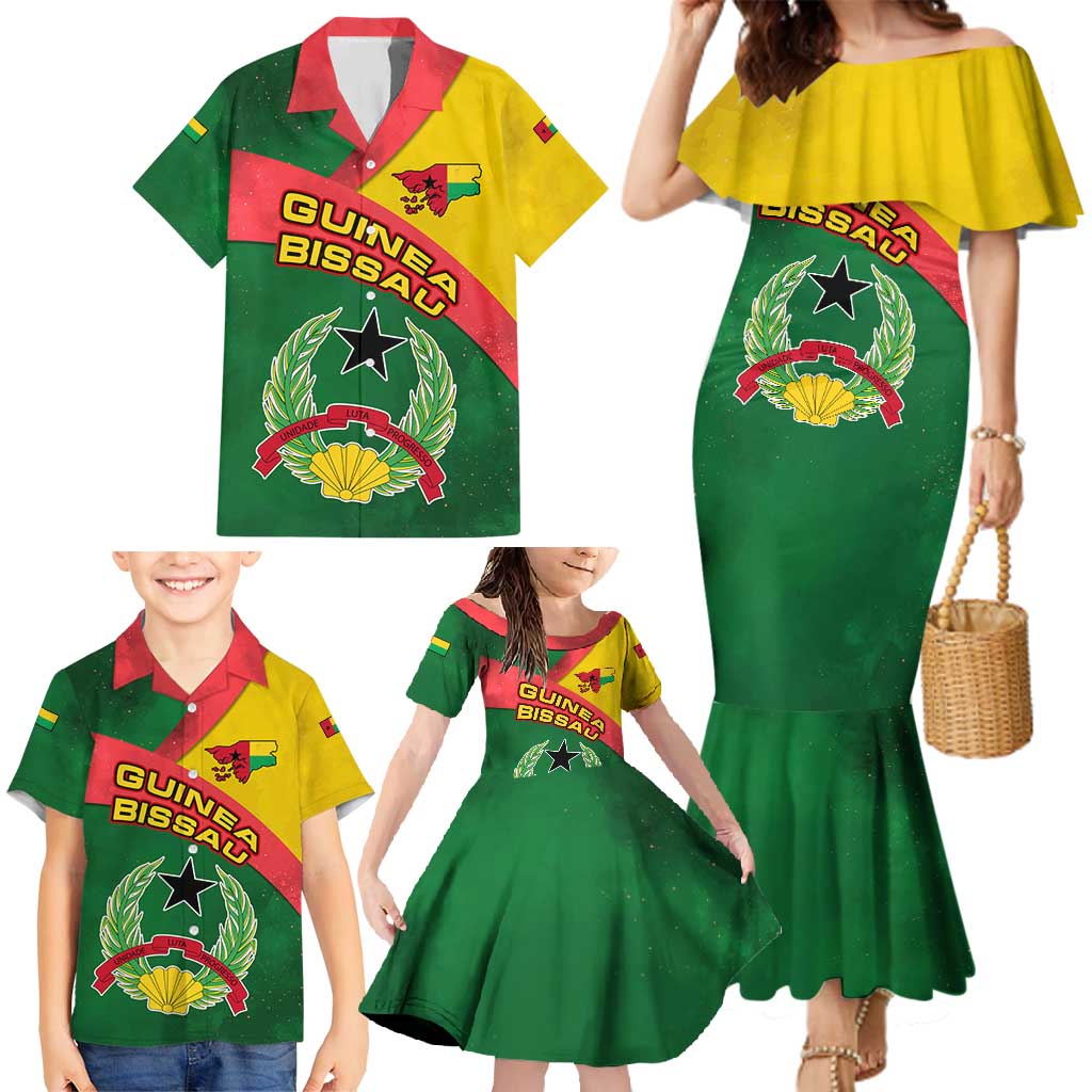 Guinea Bissau Family Matching Mermaid Dress and Hawaiian Shirt with Green Yellow Red Swirl Design - Wonder Print Shop