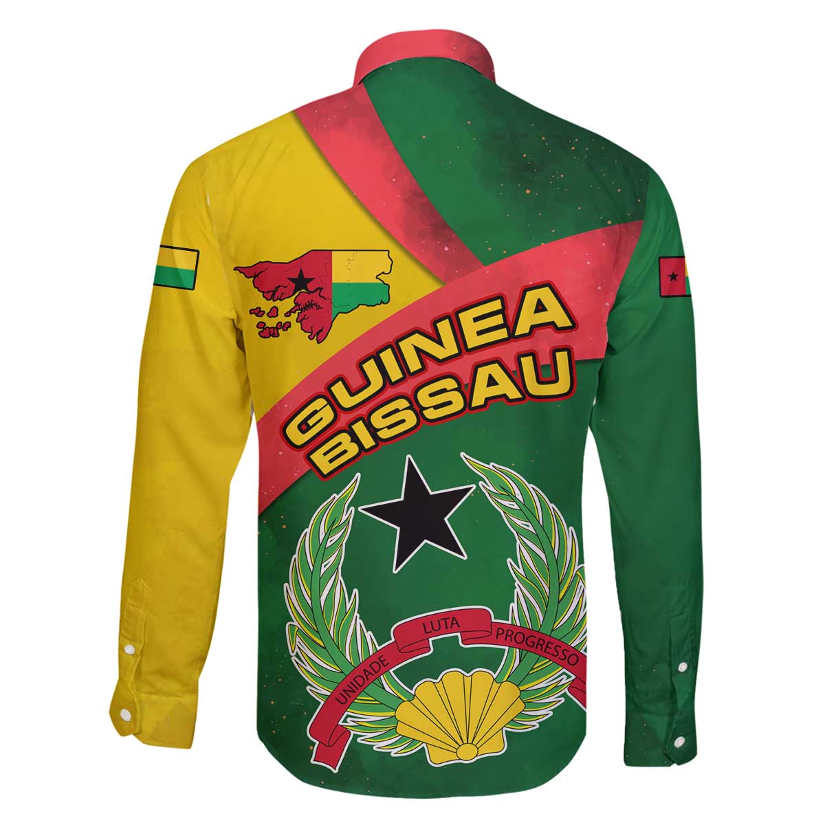 Guinea Bissau Family Matching Off The Shoulder Long Sleeve Dress and Hawaiian Shirt with Green Yellow Red Swirl Design - Wonder Print Shop