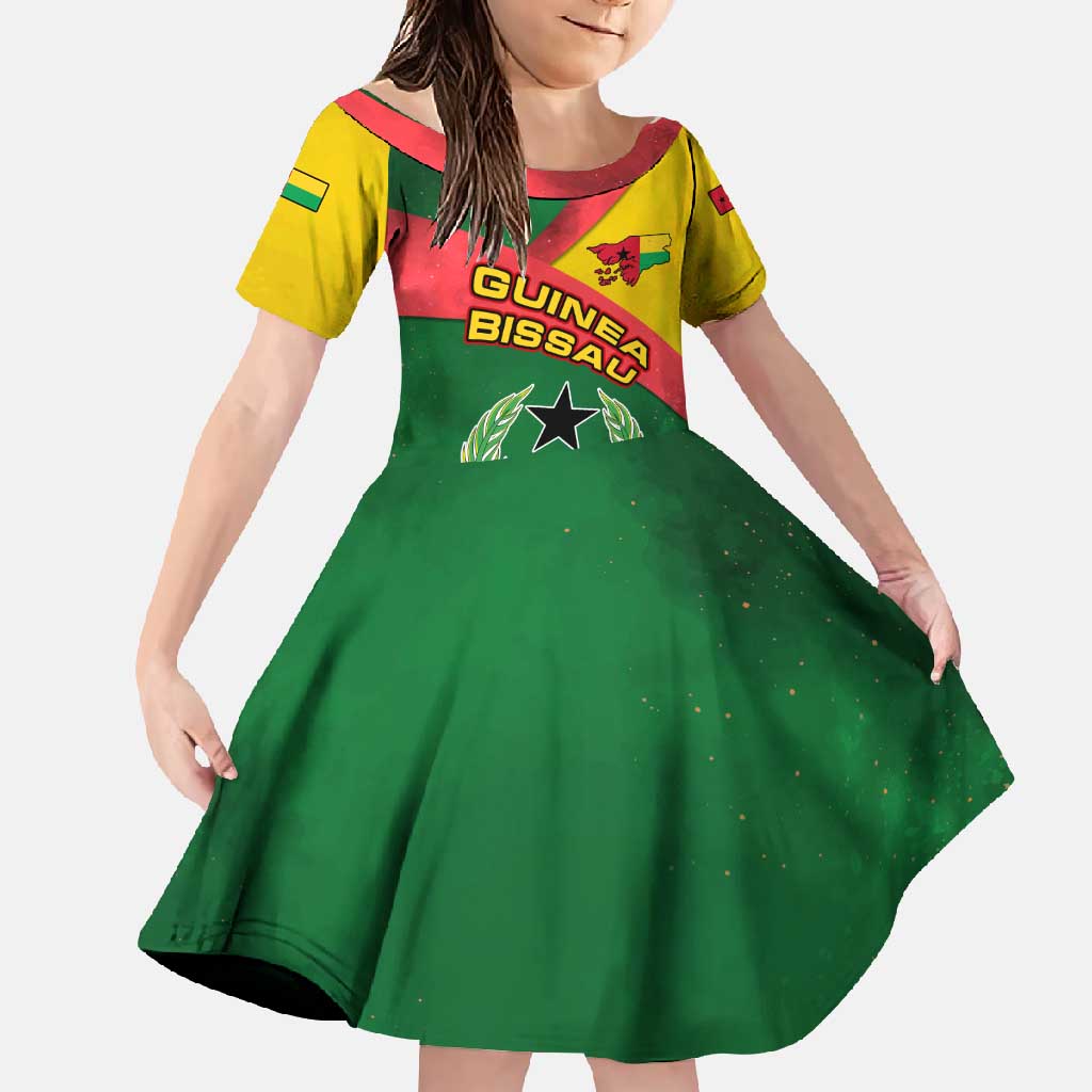 Guinea Bissau Family Matching Off Shoulder Maxi Dress and Hawaiian Shirt with Green Yellow Red Swirl Design - Wonder Print Shop
