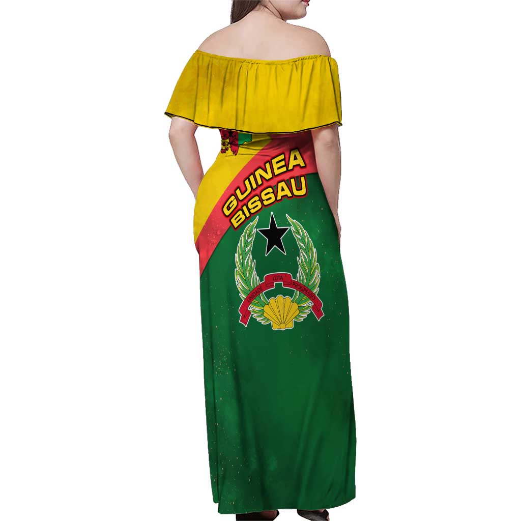 Guinea Bissau Family Matching Off Shoulder Maxi Dress and Hawaiian Shirt with Green Yellow Red Swirl Design - Wonder Print Shop
