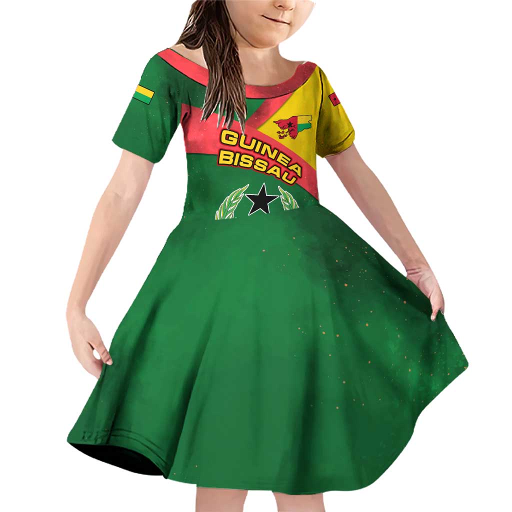 Guinea Bissau Family Matching Off Shoulder Short Dress and Hawaiian Shirt with Green Yellow Red Swirl Design - Wonder Print Shop