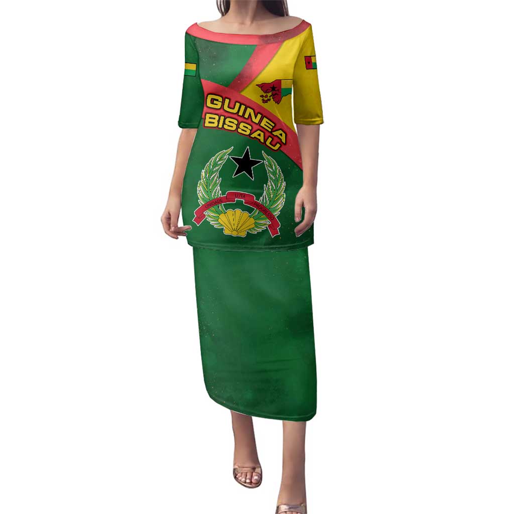 Guinea Bissau Family Matching Puletasi and Hawaiian Shirt with Green Yellow Red Swirl Design - Wonder Print Shop
