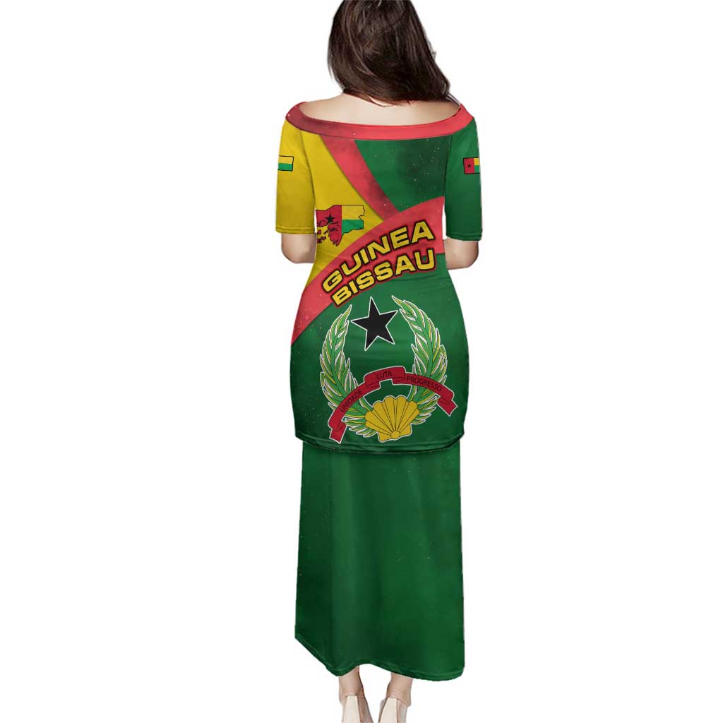 Guinea Bissau Family Matching Puletasi and Hawaiian Shirt with Green Yellow Red Swirl Design - Wonder Print Shop