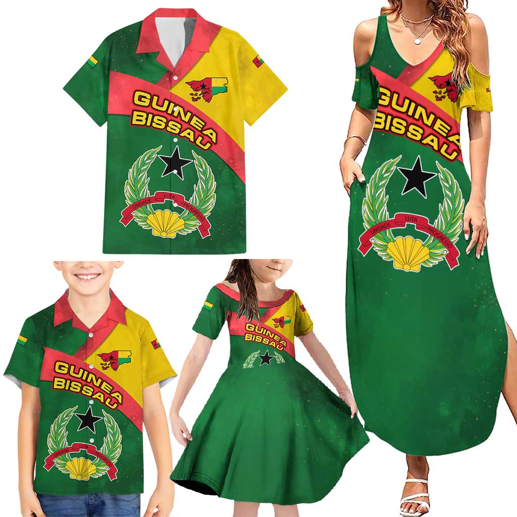 Guinea Bissau Family Matching Summer Maxi Dress and Hawaiian Shirt with Green Yellow Red Swirl Design - Wonder Print Shop