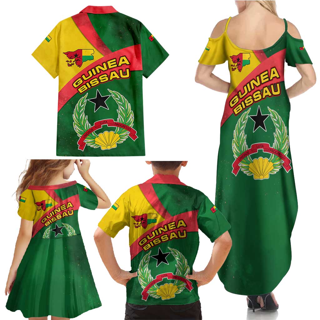 Guinea Bissau Family Matching Summer Maxi Dress and Hawaiian Shirt with Green Yellow Red Swirl Design - Wonder Print Shop