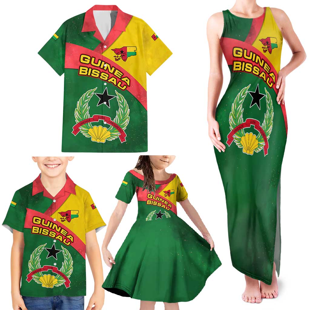 Guinea Bissau Family Matching Tank Maxi Dress and Hawaiian Shirt with Green Yellow Red Swirl Design - Wonder Print Shop