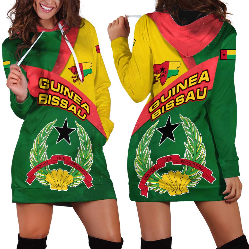 Guinea Bissau Hoodie Dress with Green Yellow Red Swirl Design - Wonder Print Shop