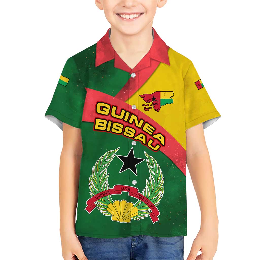 Guinea Bissau Kid Hawaiian Shirt with Green Yellow Red Swirl Design - Wonder Print Shop