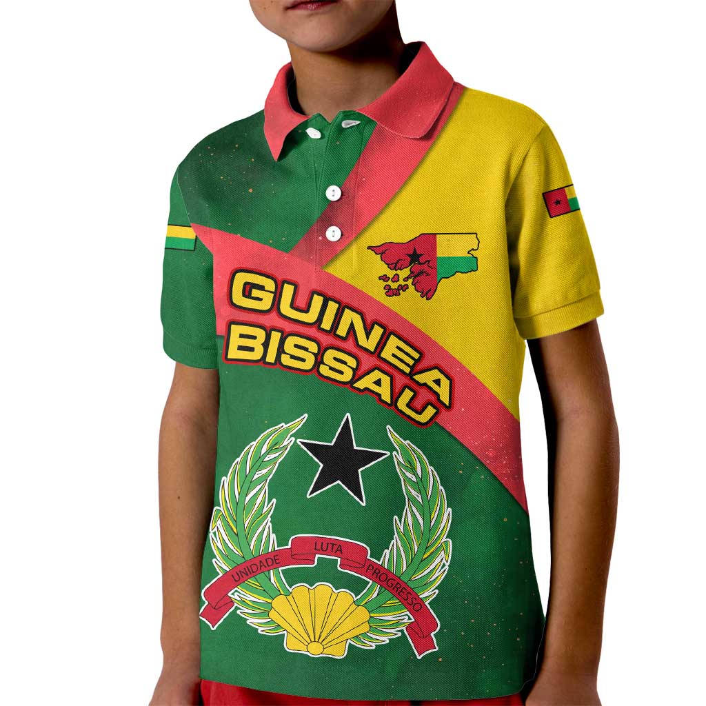 Guinea Bissau Kid Polo Shirt with Green Yellow Red Swirl Design - Wonder Print Shop