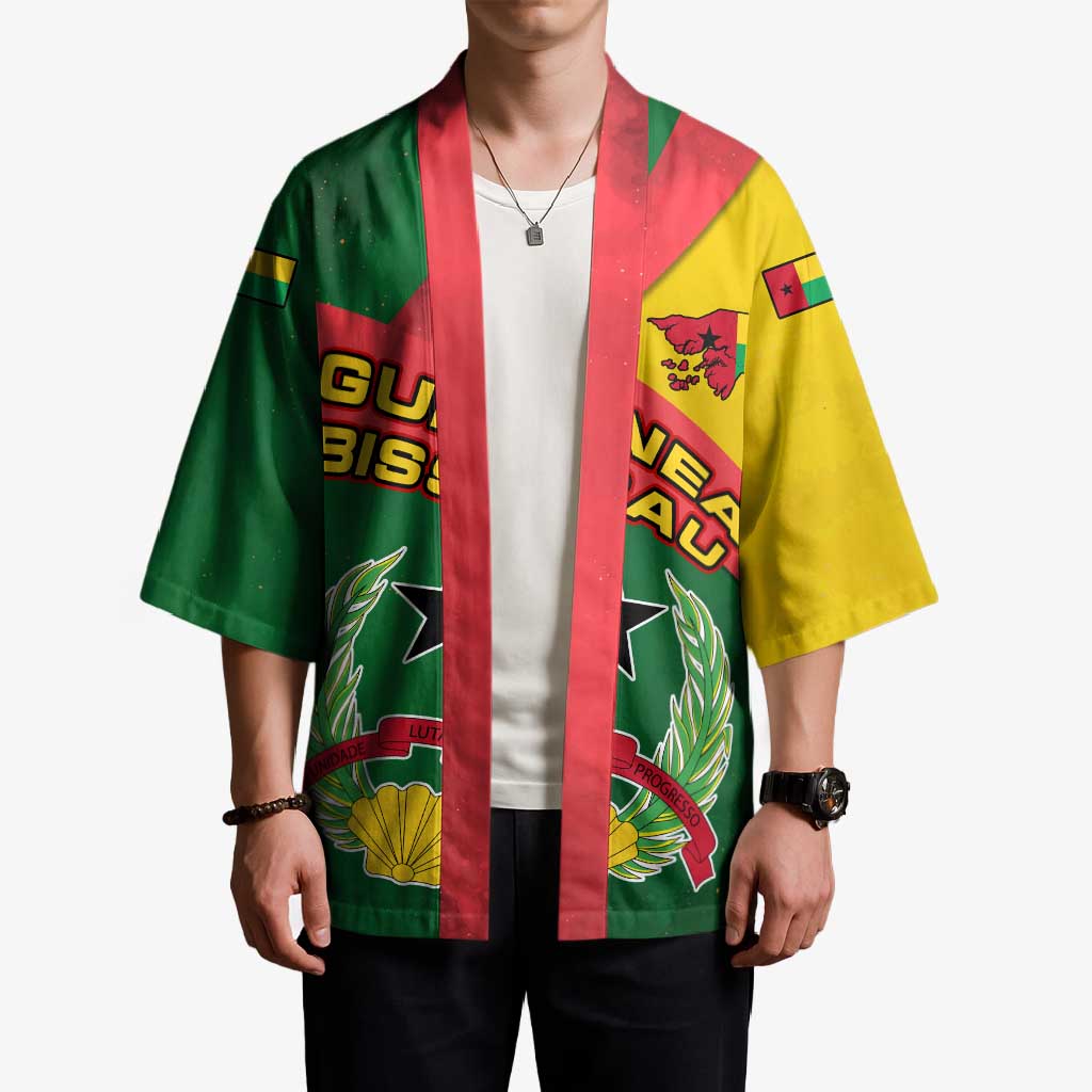 Guinea Bissau Kimono with Green Yellow Red Swirl Design - Wonder Print Shop