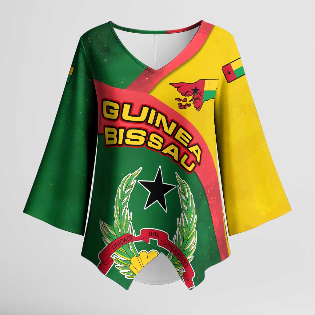 Guinea Bissau Kimono Sleeve Blouse with Green Yellow Red Swirl Design - Wonder Print Shop