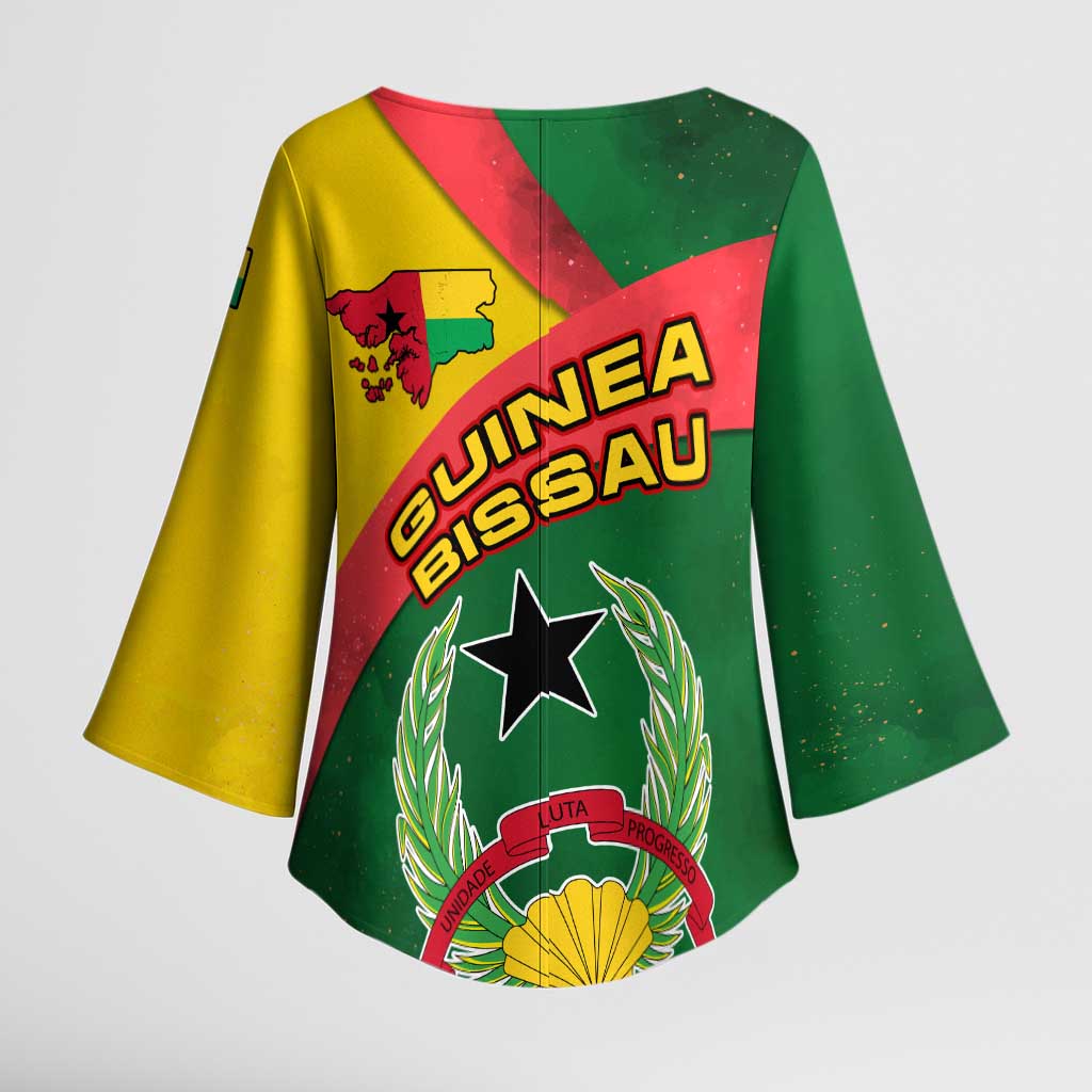 Guinea Bissau Kimono Sleeve Blouse with Green Yellow Red Swirl Design - Wonder Print Shop