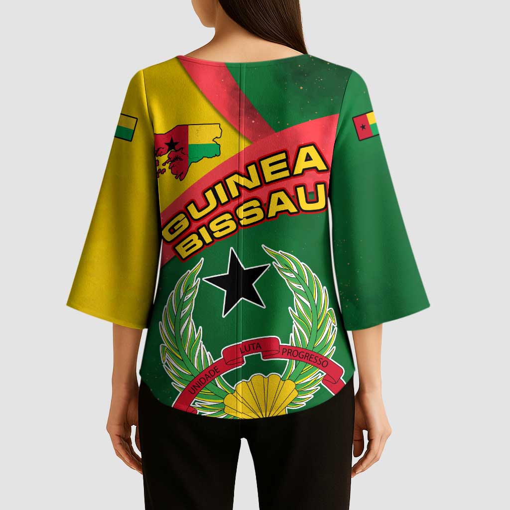 Guinea Bissau Kimono Sleeve Blouse with Green Yellow Red Swirl Design - Wonder Print Shop