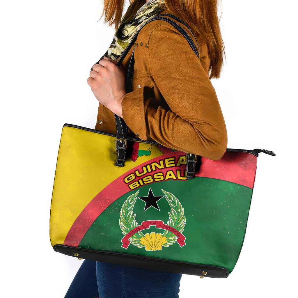 Guinea Bissau Leather Tote Bag with Green Yellow Red Swirl Design - Wonder Print Shop