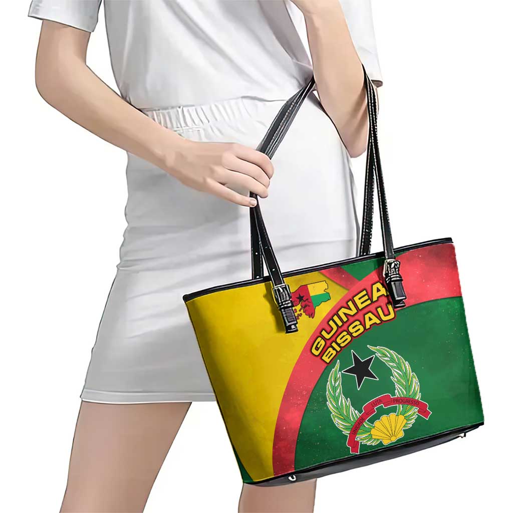 Guinea Bissau Leather Tote Bag with Green Yellow Red Swirl Design - Wonder Print Shop