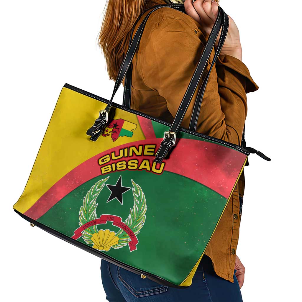 Guinea Bissau Leather Tote Bag with Green Yellow Red Swirl Design - Wonder Print Shop