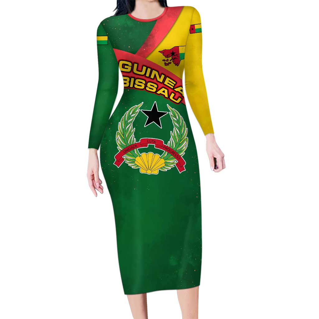 Guinea Bissau Long Sleeve Bodycon Dress with Green Yellow Red Swirl Design - Wonder Print Shop