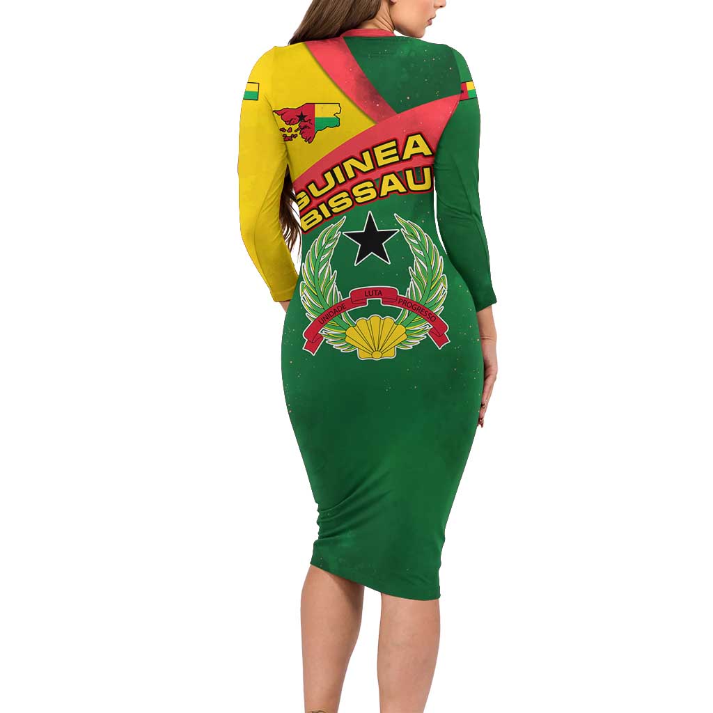 Guinea Bissau Long Sleeve Bodycon Dress with Green Yellow Red Swirl Design - Wonder Print Shop